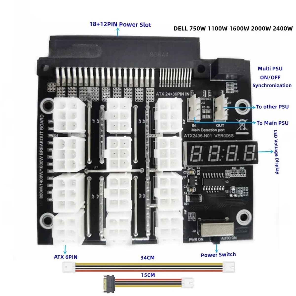 새로운 공장~12포트 PCIe 6핀 커넥터 브레이크아웃 - 2400W Server Psu Breakout Board 리뷰 및 가격